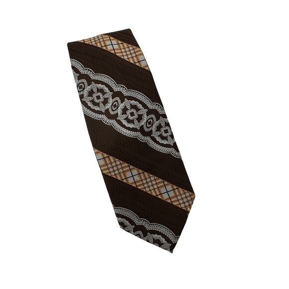 Vintage Christian Dior Necktie Mens One Size Brown Orange Cream Stripe Print - Picture 2 of 6